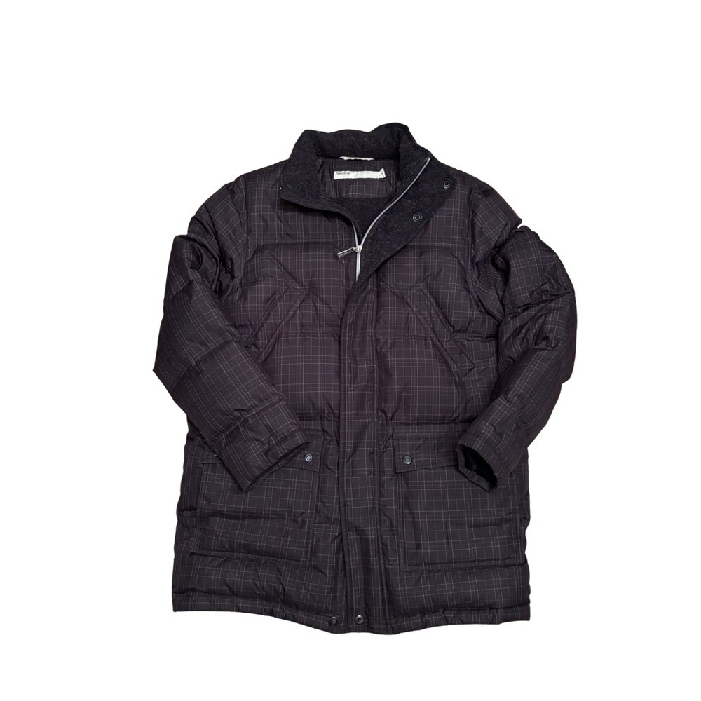 Perry Ellis Charcoal and Beige Plaid Puffer Jacket